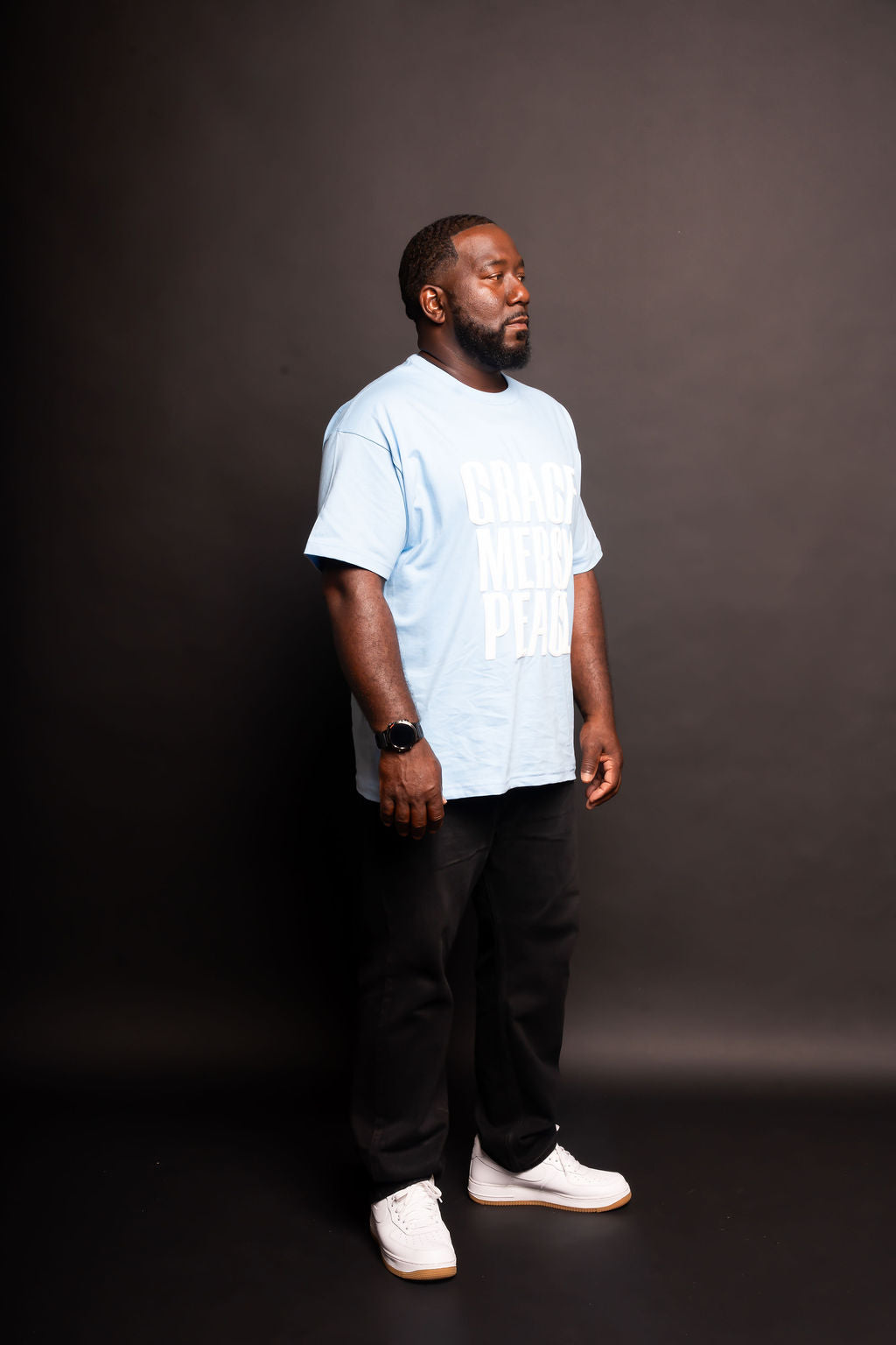 Puff Grace, Mercy, Peace, Tee - Light Blue