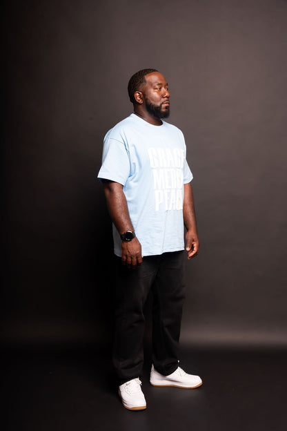 Puff Grace, Mercy, Peace, Tee - Light Blue