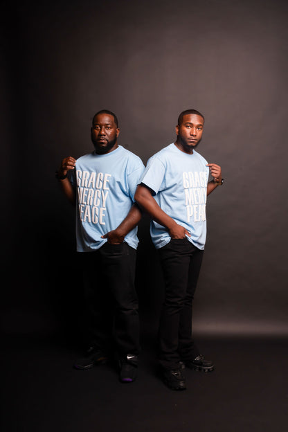 Puff Grace, Mercy, Peace, Tee - Light Blue